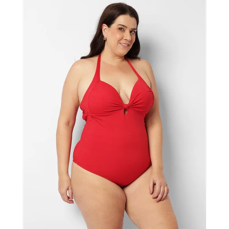 Maio Plus Size Feminino Texturizado Com Bojo Vermelho 50