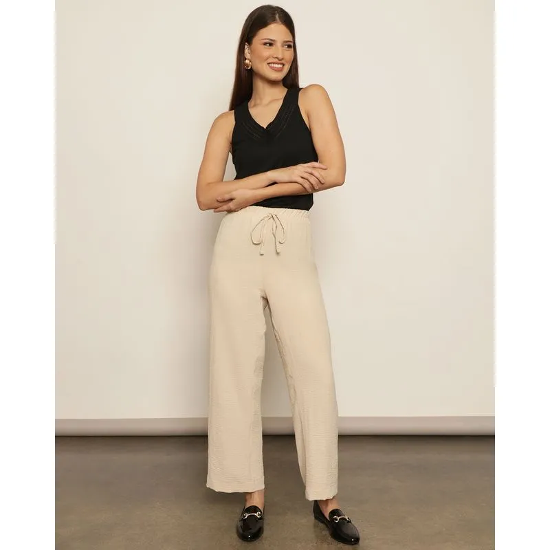 Calça Feminina Pantalona Cordão Bege M