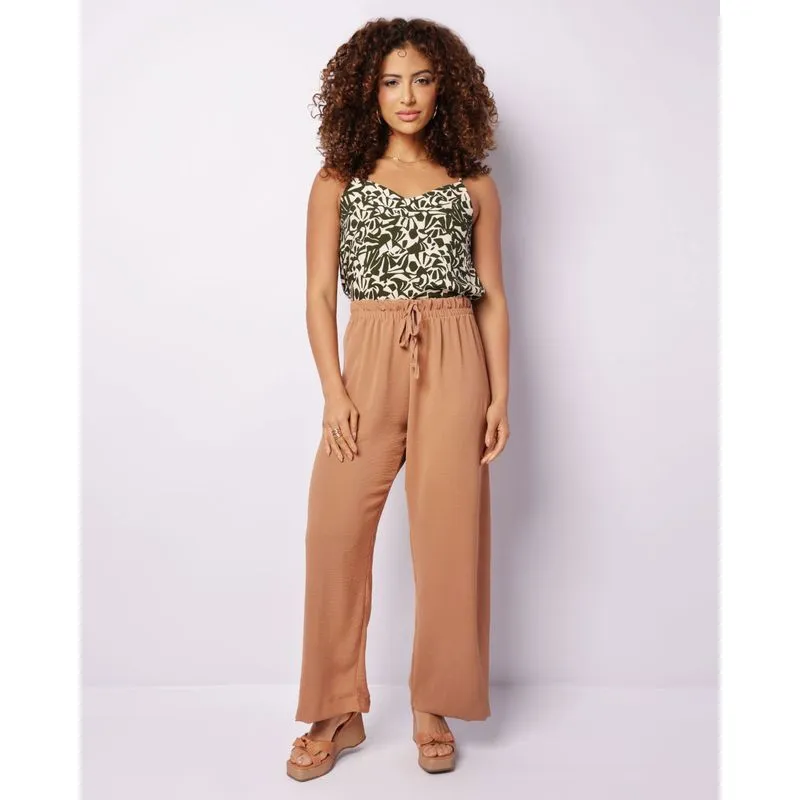 Calça Feminina Pantalona Cordão Marrom M