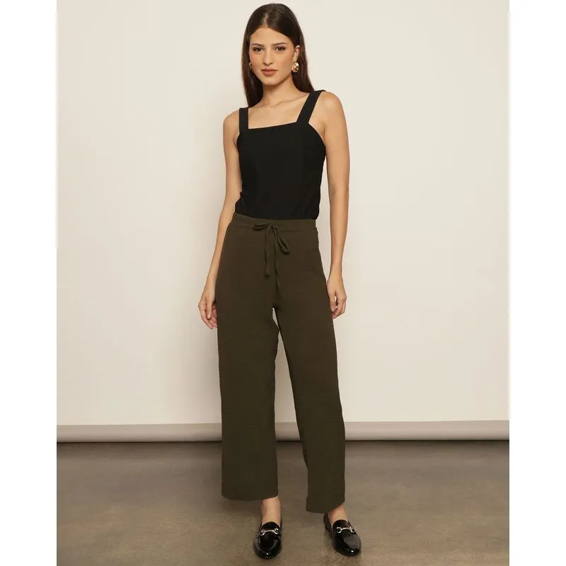Calça Feminina Pantalona Com Cordão Verde M