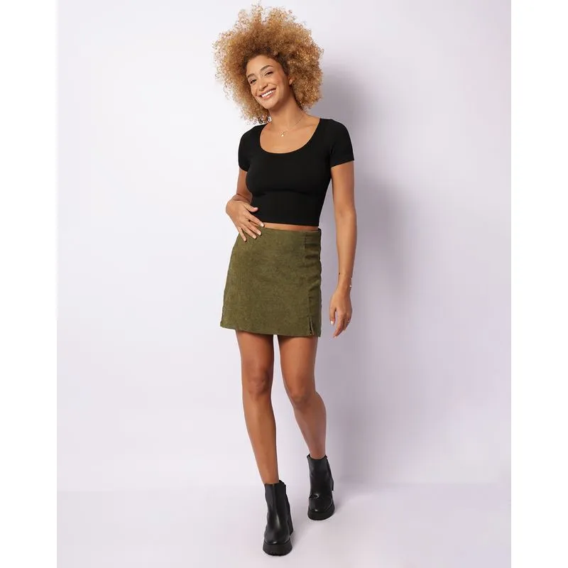 Saia Feminina Curta Cotele Com Fenda Verde 42