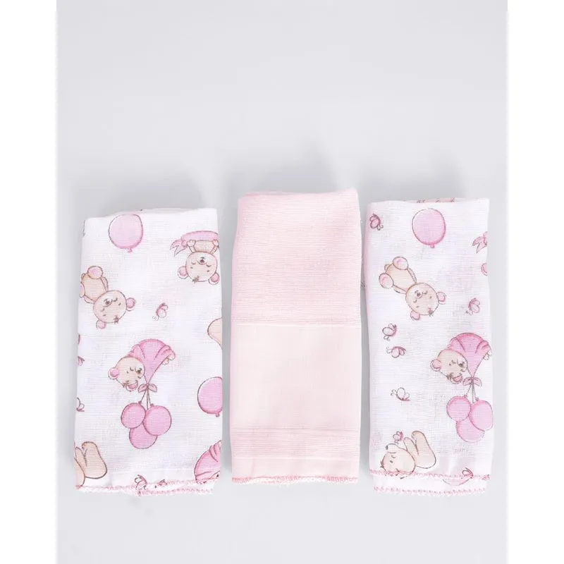 Kit 3 Panos de Boca Bercinho Estampado Urso Rosa UN