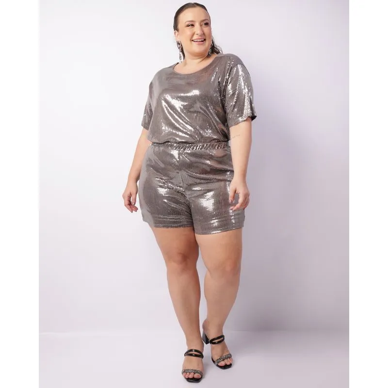 Short Plus Size Feminino Curto Berry & Co. Paête Cinza G2