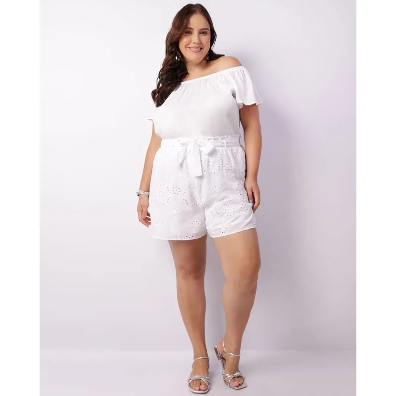 Short Plus Size Feminino Curto Berry & Co. Laise Branco G1