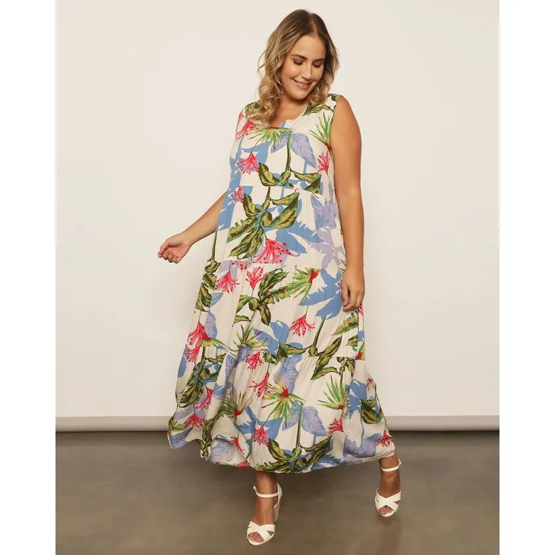 Vestido Plus Size Feminino Berry & Co. Midi Três Marias Off White UN