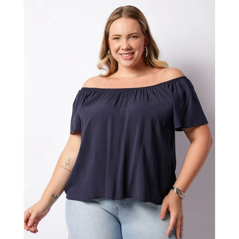 Blusa Plus Size Feminina Berry & Co. Ciganinha Viscose Marinho G2