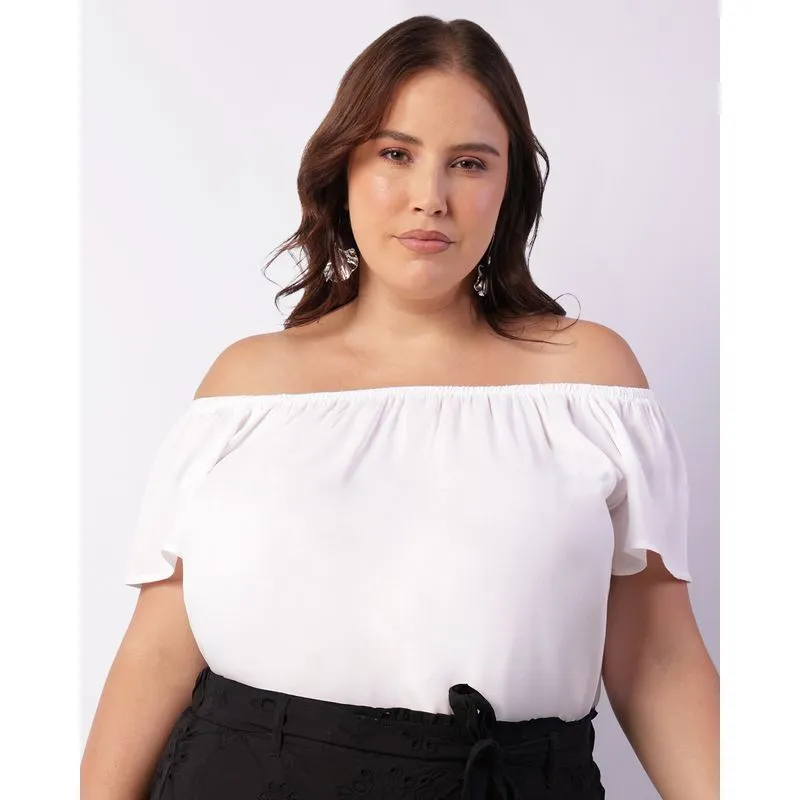 Blusa Plus Size Feminina Berry & Co. Viscose Ciganinha Branca G3
