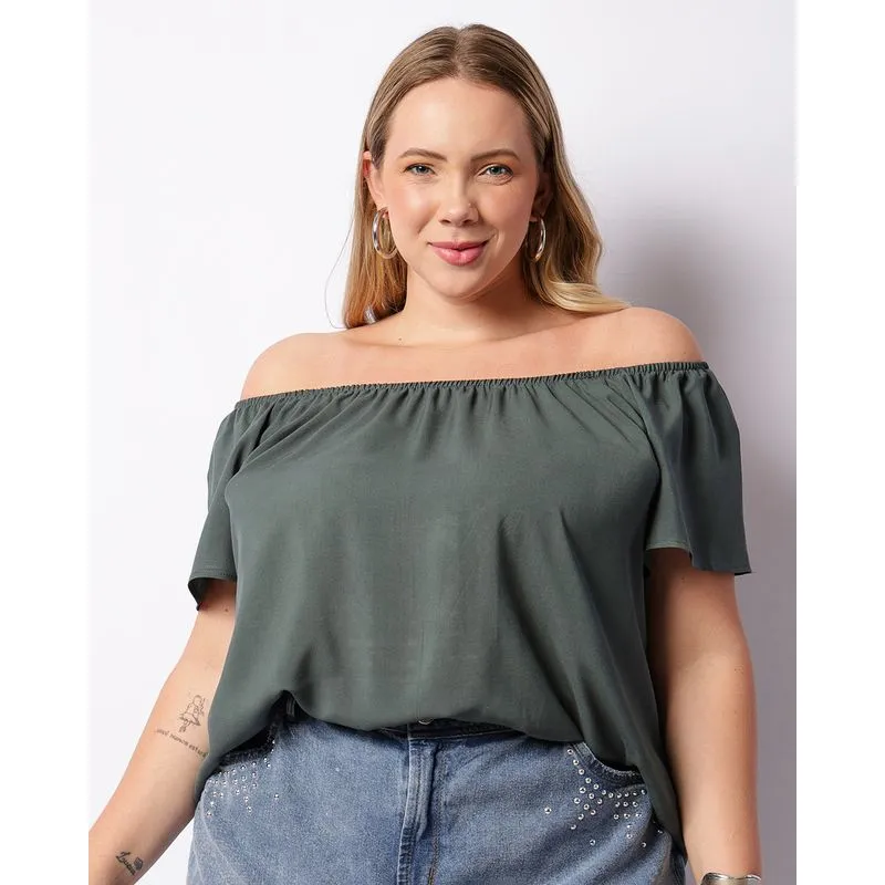 Blusa Plus Size Feminina Berry & Co. Ciganinha Viscose Verde G3