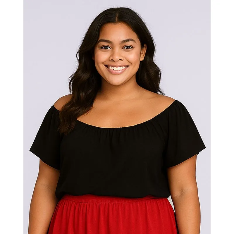 Blusa Plus Size Feminina Berry & Co. Ciganinha Preta G2