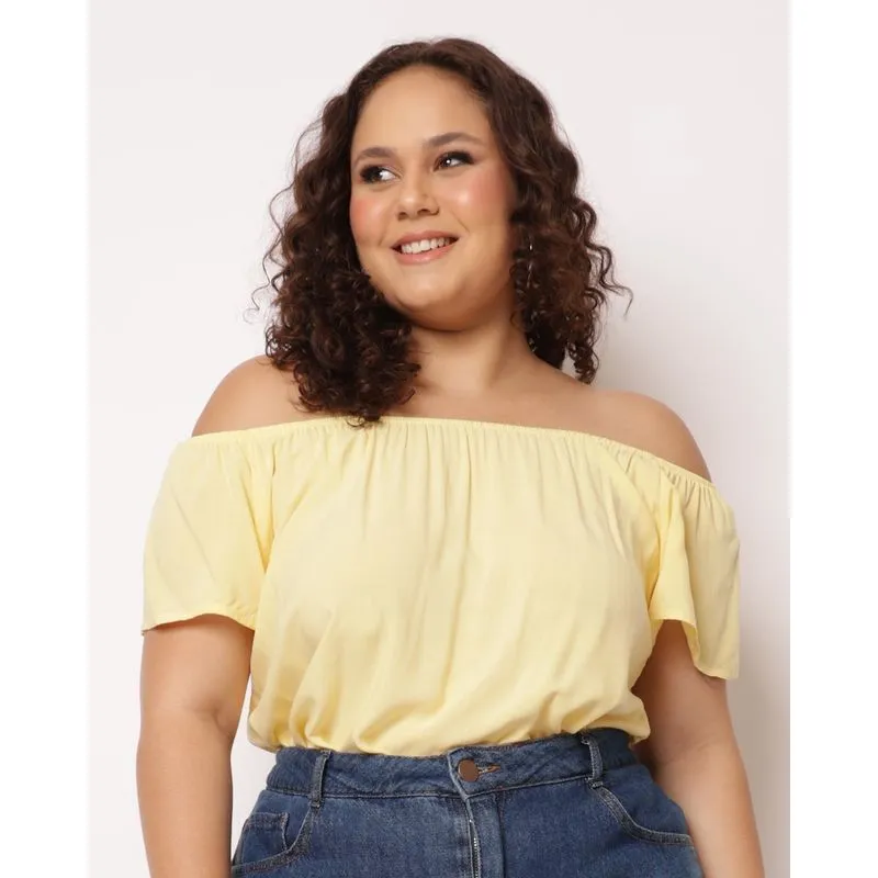 Blusa Feminina Plus Size Ciganinha Lisa Amarelo G3