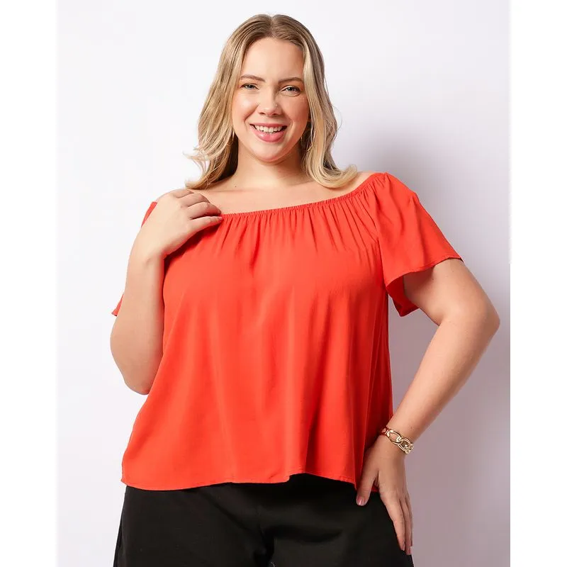 Blusa Plus Size Feminina Ciganinha Viscose Laranja G3