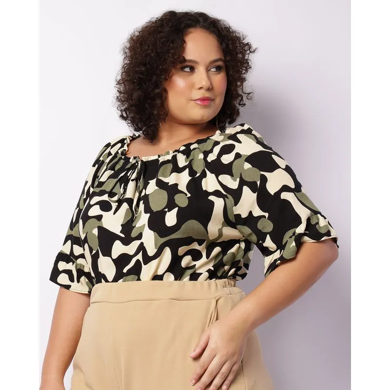 Blusa Plus Size Feminina Manga Curta Berry & Co. Estampada Verde G2