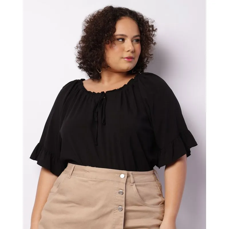 Blusa Plus Size Feminina Berry & Co. Manga Curta Preta G1