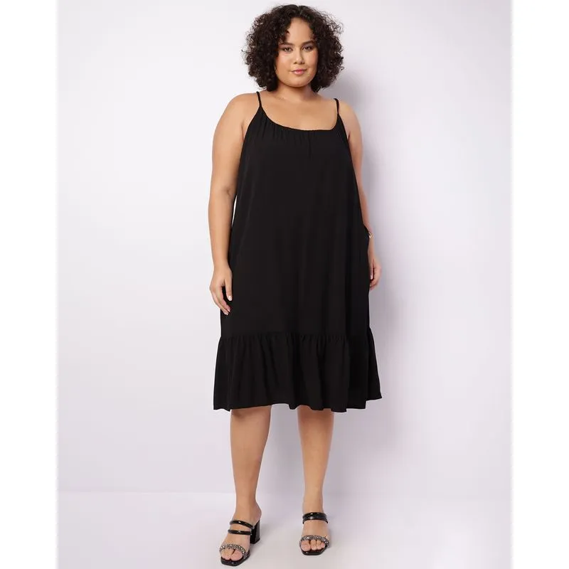 Vestido Plus Size Feminino Viscose Alça Trançada Preta G3