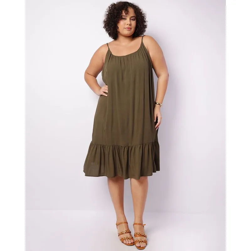 Vestido Plus Size Feminino Viscose Alça Trançada Floral Verde G2