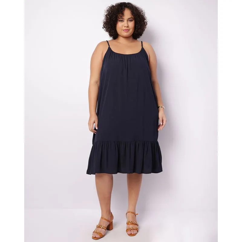 Vestido Plus Size Feminino Viscose Alça Trançada Marinho G2