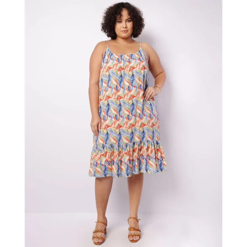 Vestido Plus Size Feminino Viscose Alça Trançada Verde G2