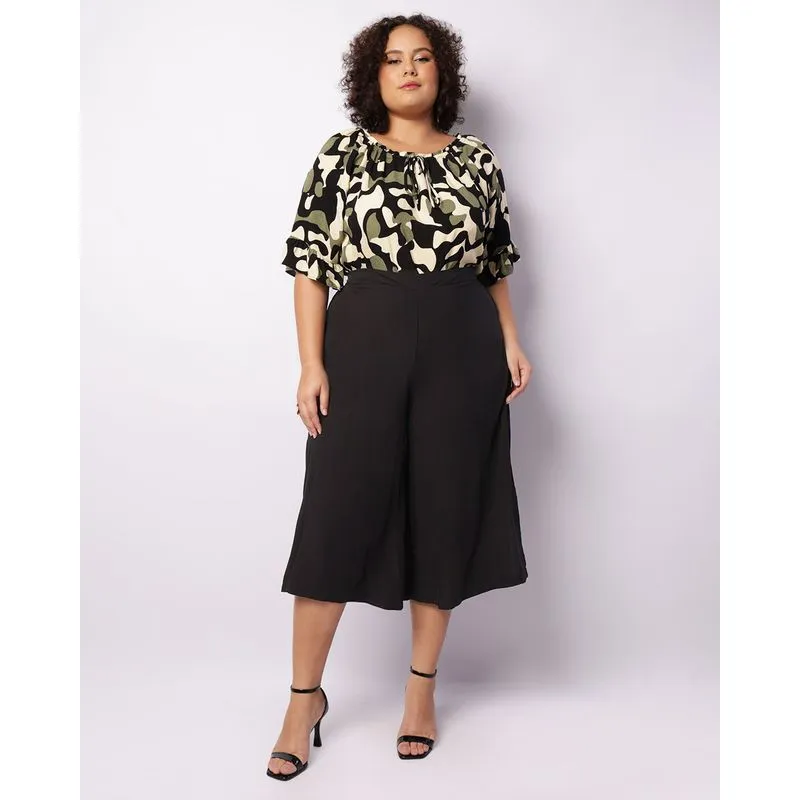 Calça Plus Size Feminina Pantacourt Berry & Co. Viscose Preta G2
