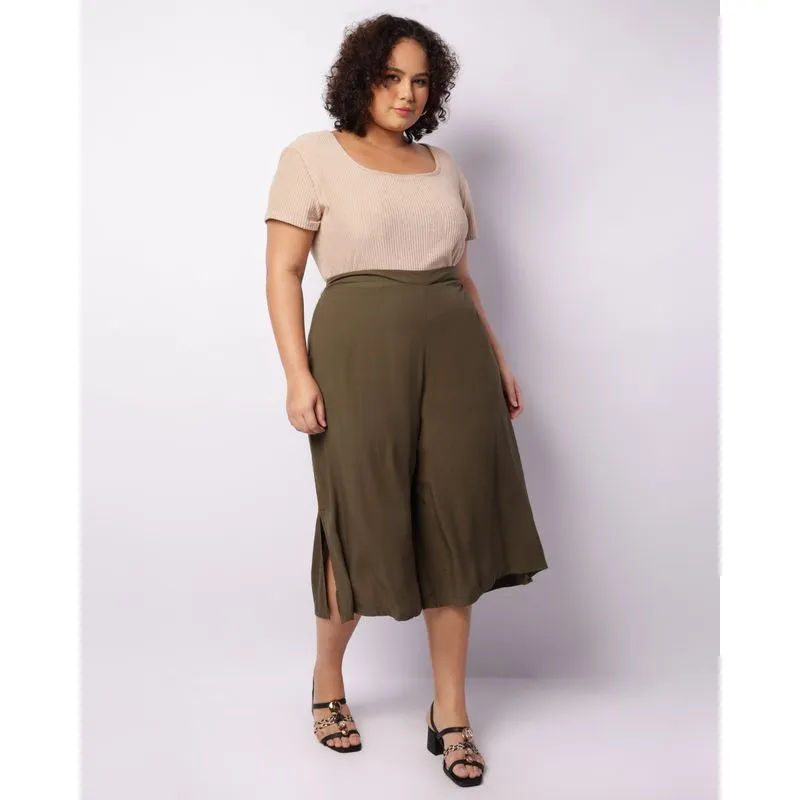 Calça Plus Size Feminina Pantacourt Berry & Co. Viscose Verde G5