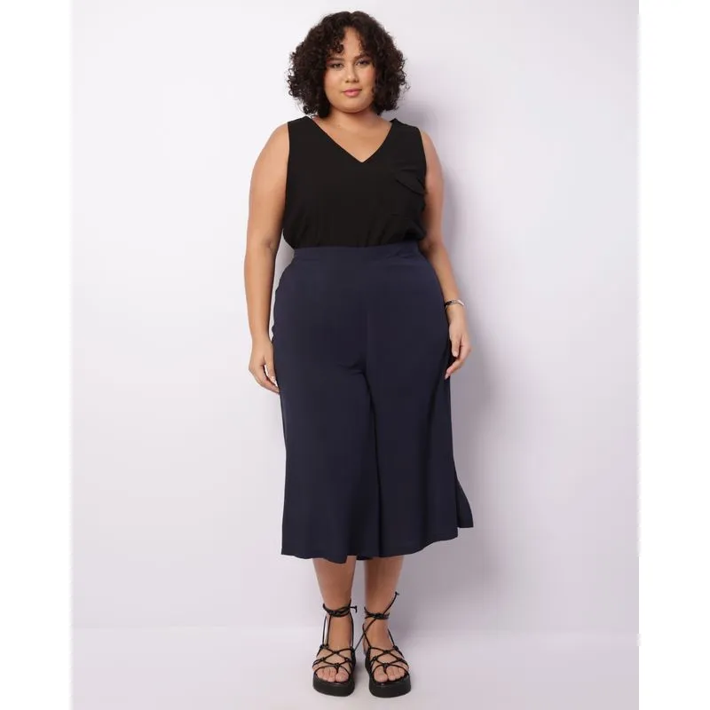 Calça Plus Size Feminina Pantacourt Viscose Marinho G2