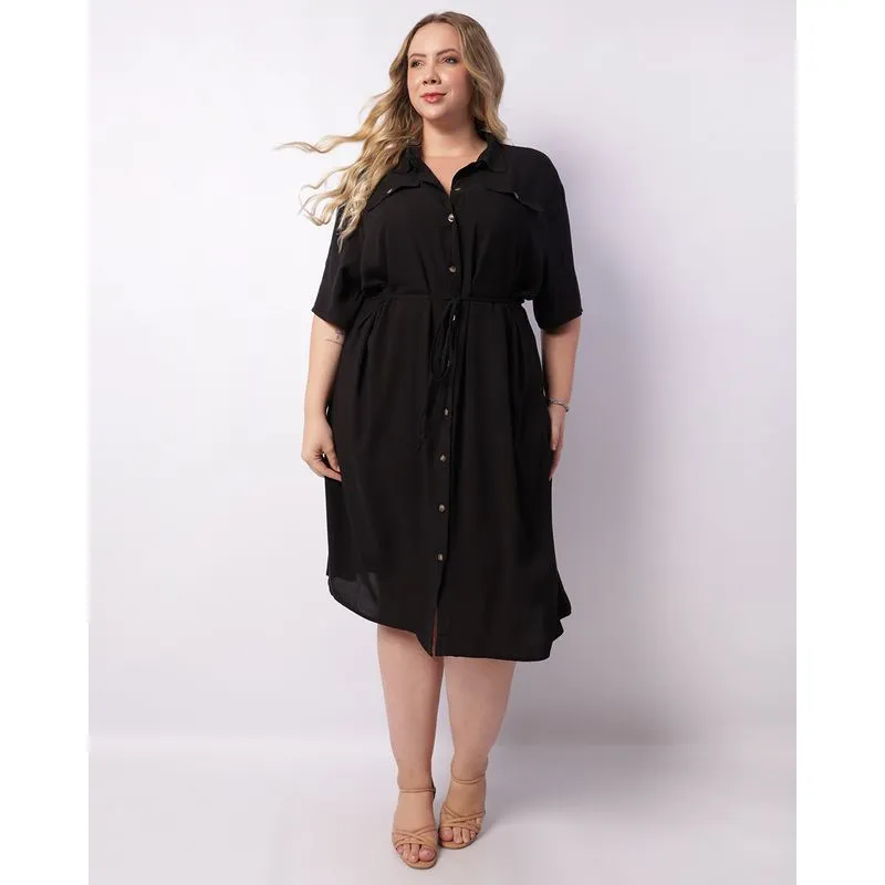 Vestido Plus Size Feminino Chemise Berry & Co. Viscose Preto G1