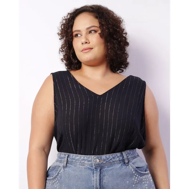 Regata Plus Size Feminina Berry & Co. Viscose Lurex Preta G2
