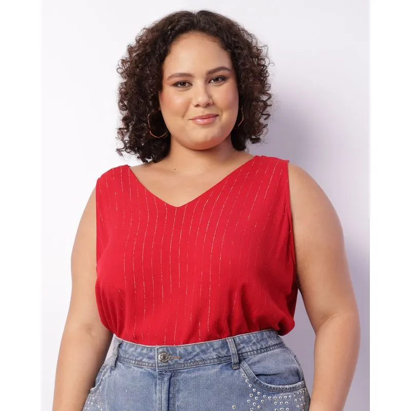 Regata Plus Size Feminina Viscose Berry & Co. Lurex Vermelha G1