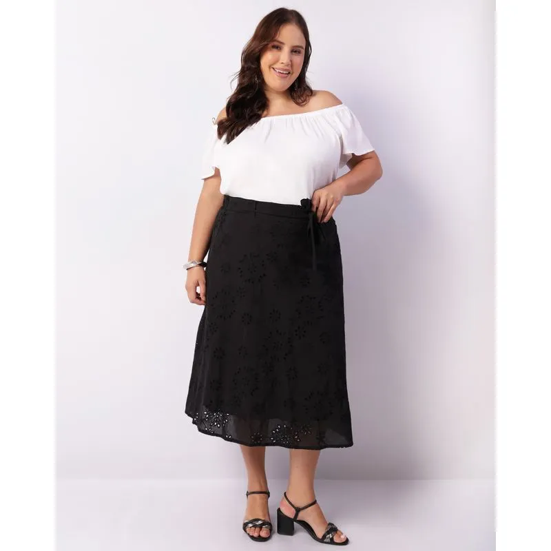 Saia Plus Size Feminina Midi Berry & Co. Laise Preta G2