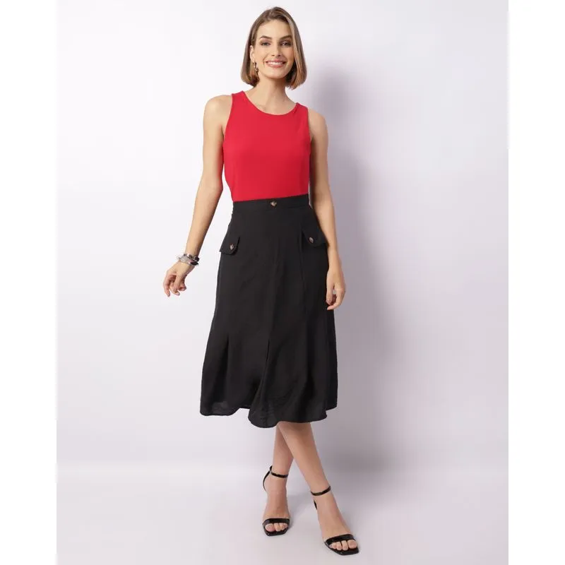 Saia Feminina Midi Berry & Co. com Lapela Preta P