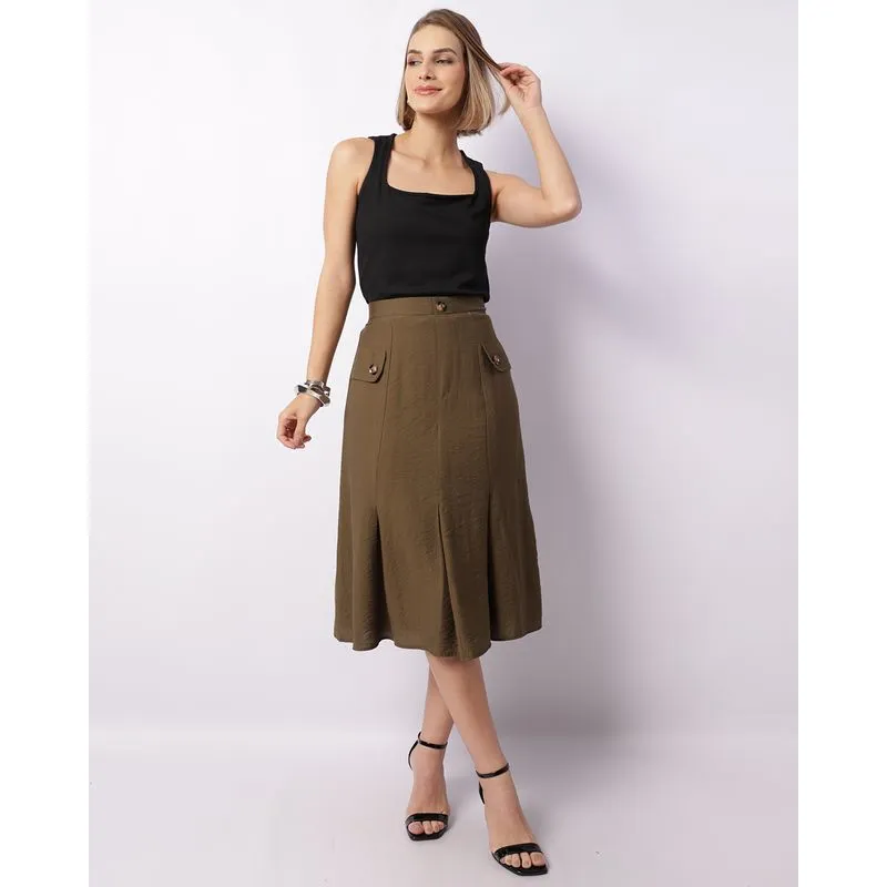 Saia Feminina Midi Berry & Co. com Lapela Verde M