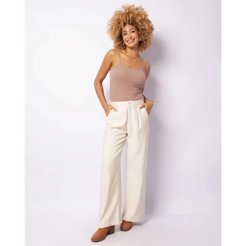 Calça Feminina Viscose Alfaiataria Pantalona Bege 36