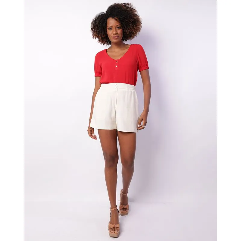 Short Feminino Berry & Co. com Botões Bege GG