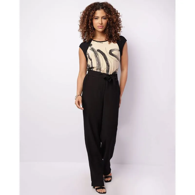 Calça Feminina Berry & Co. Reta Viscose Amarração Preta G