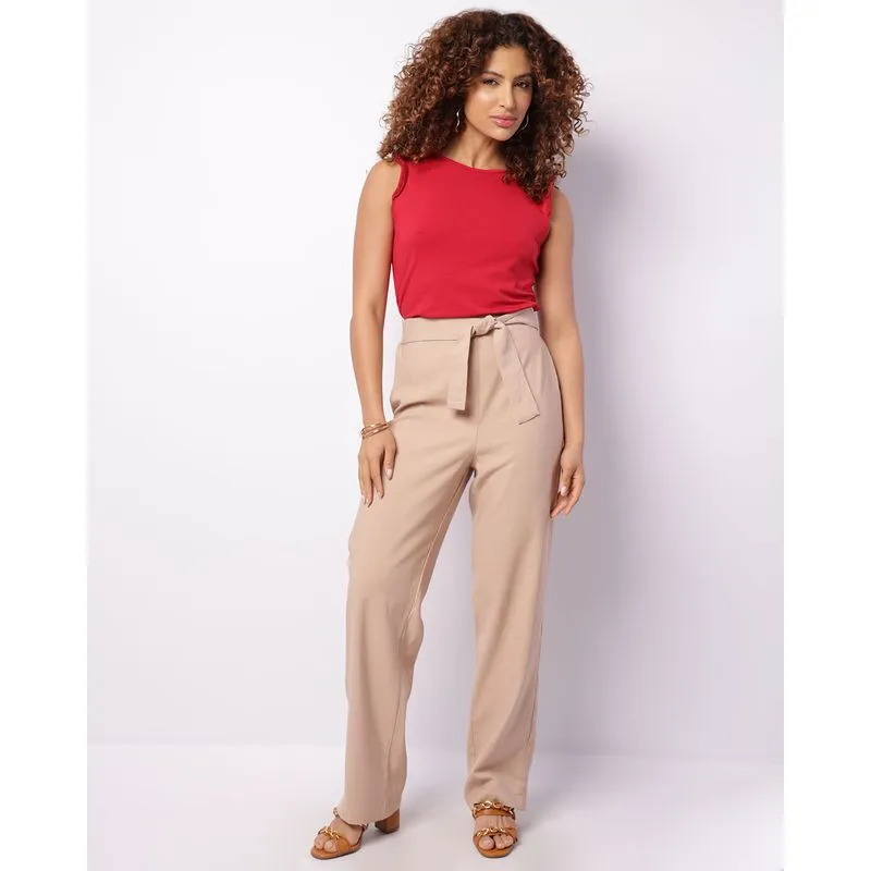 Calça Feminina Berry & Co. Reta Viscose Bege M