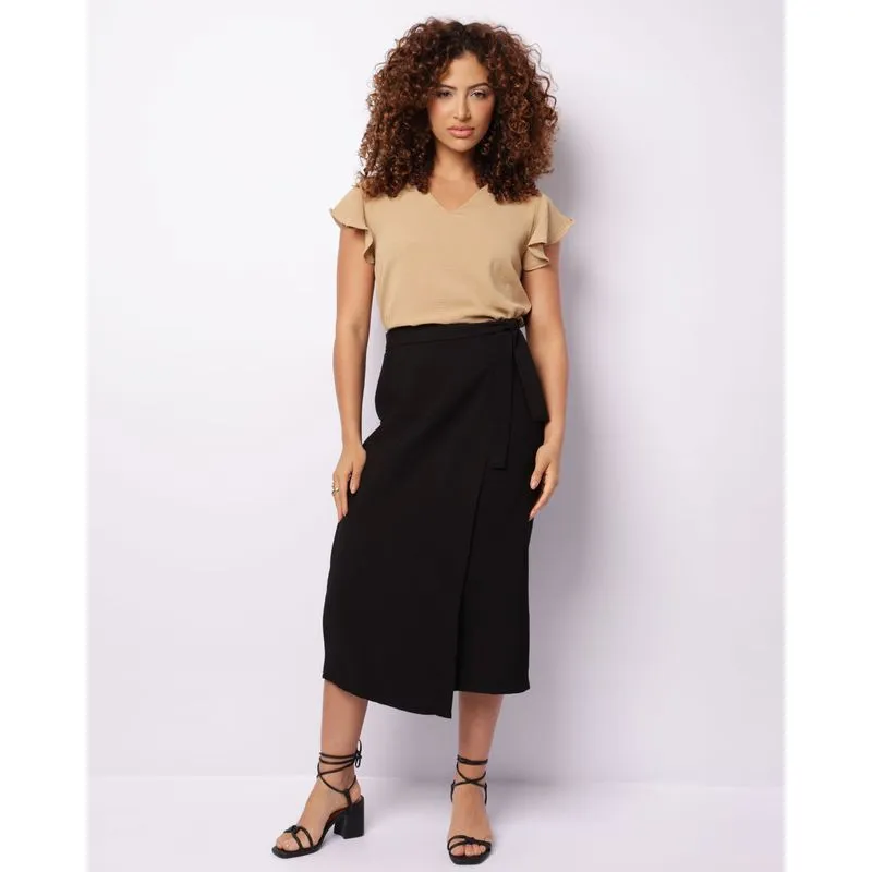 Saia Feminina Midi Viscose Com Sobreposição Preta P