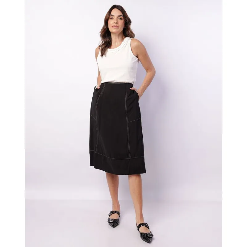 Saia Feminina Midi Berry & Co. com Bolsos Recortes Preta M