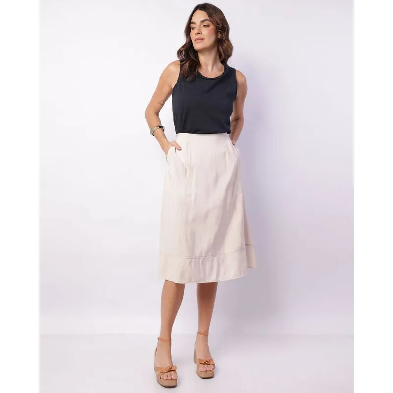 Saia Feminina Midi Berry & Co. com Bolsos Recortes Bege GG