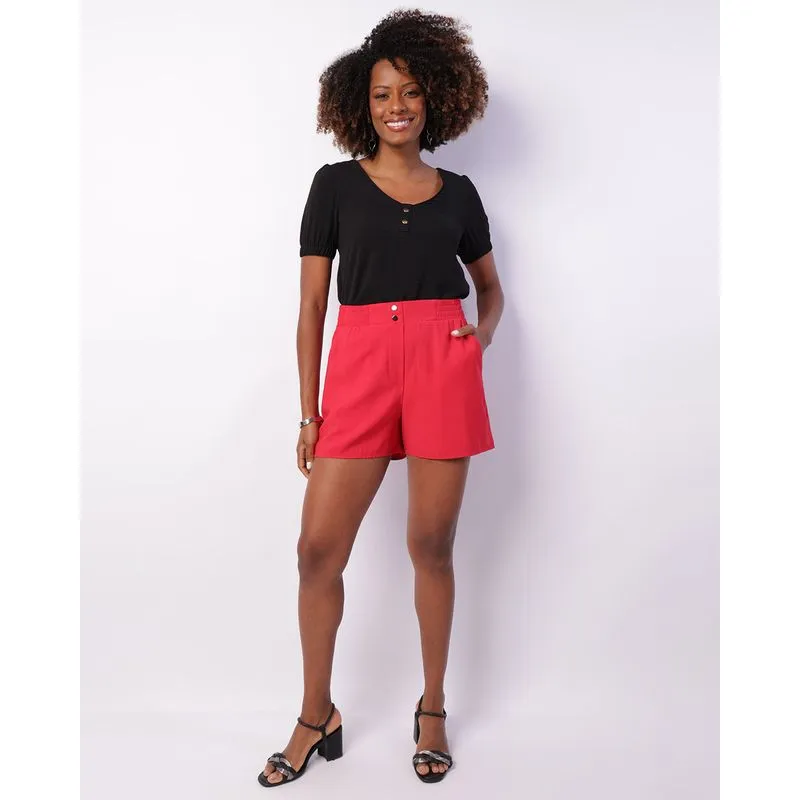 Short Feminino Berry & Co. com Botões Vermelho M