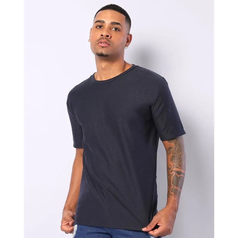 Camiseta Masculina Texturizada Manga Curta Marinho G