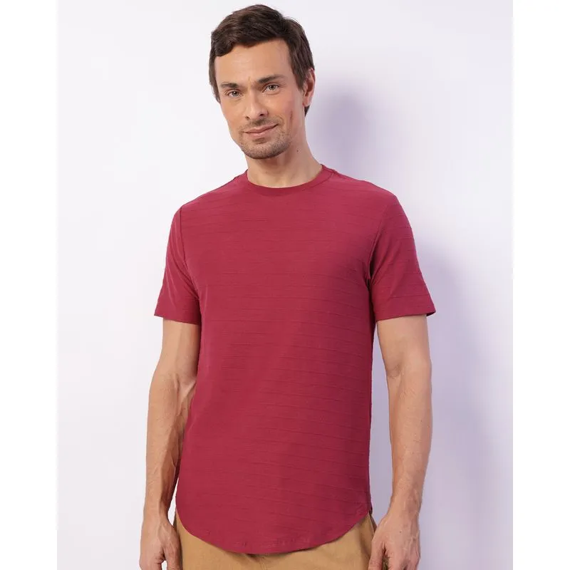 Camiseta Masculina Manga Curta Long Fit Canelada Vinho P