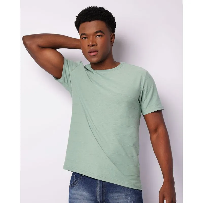 Camiseta Masculina Básica Manga Curta Listrada Verde M