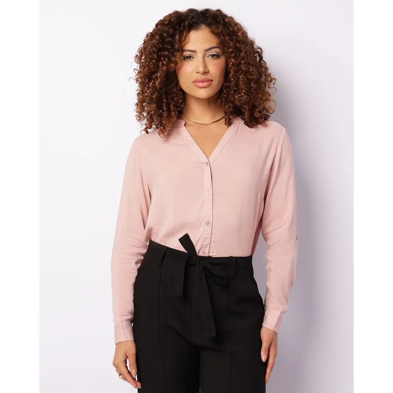 Camisa Feminina Berry & Co. Viscose Gola Padre Rosa P