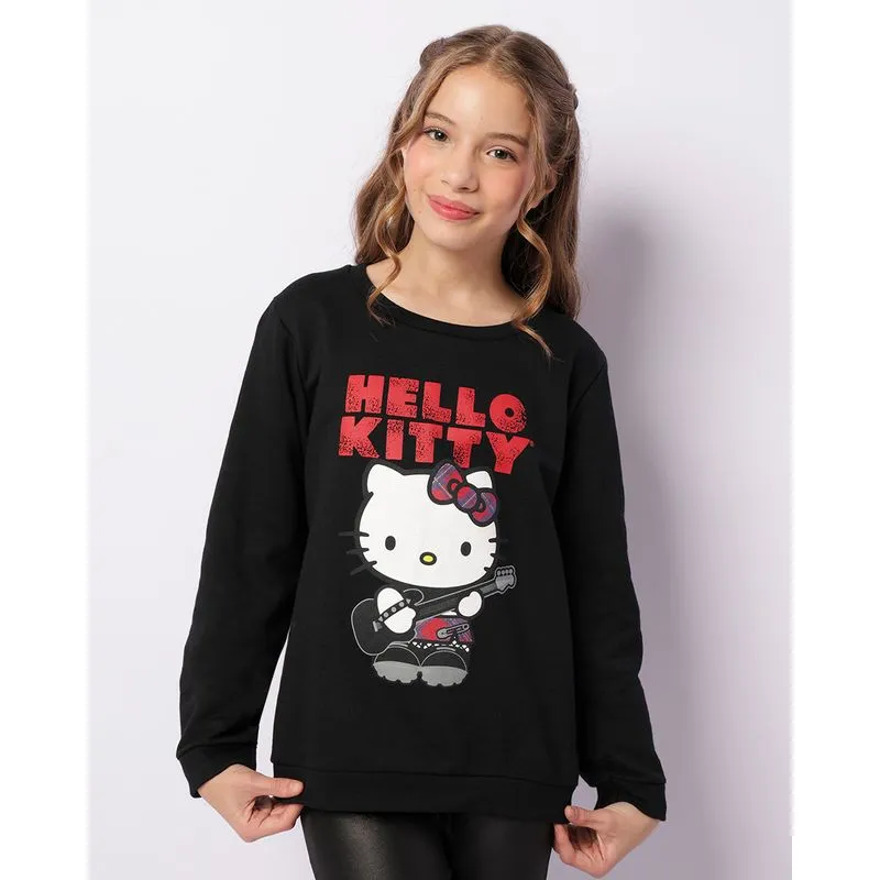 Blusão Moletom Juvenil Peluciado Estampa Hello Kitty Preto 12