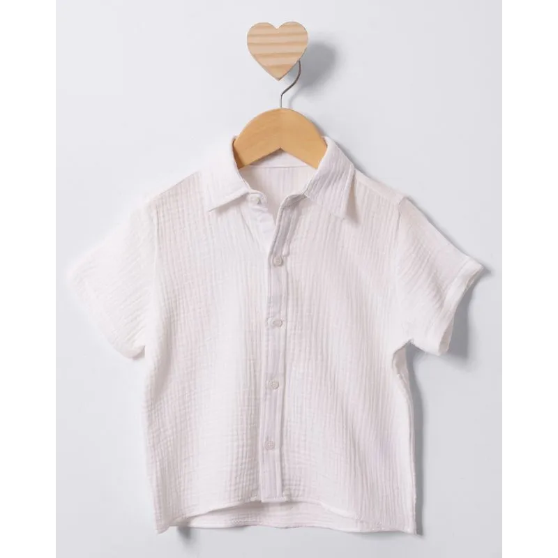 Camisa Bebê Manga Curta Algodão Texturizado Branca 3