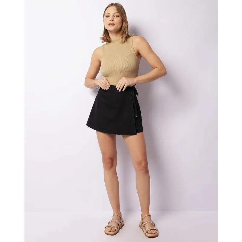 Short Saia Feminino Sarja Curto Preto 34