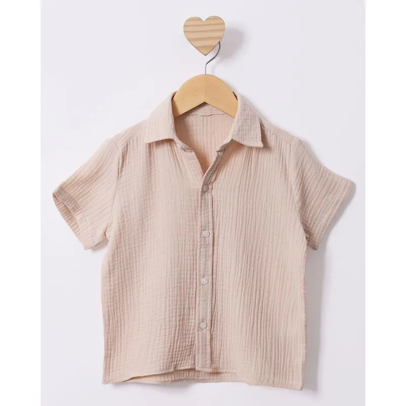 Camisa Bebê Manga Curta Algodão Texturizado Bege 3