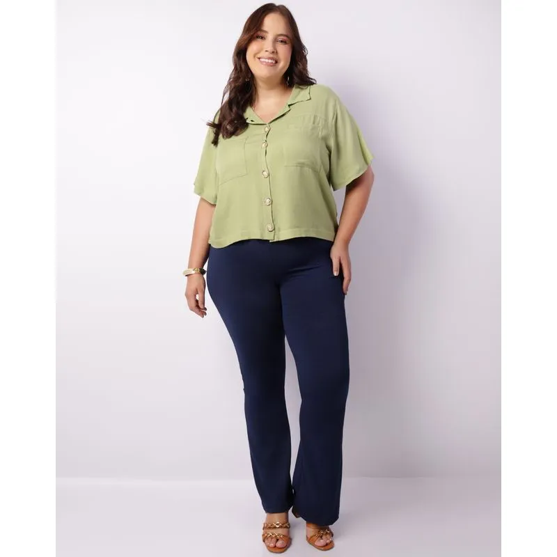Calça Plus Size Feminina Flare Texturizada Marinho G2