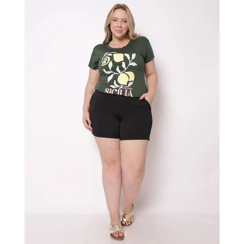Short Plus Size Feminino Crepe Preto G1