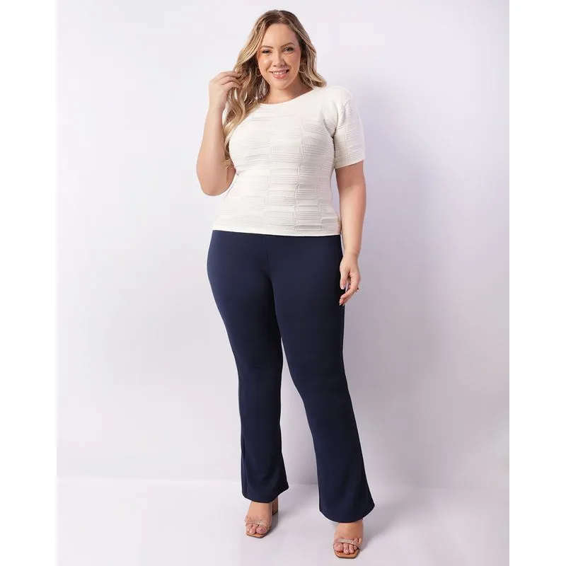Calça Plus Size Feminina Flare Texturizada Marinho G1