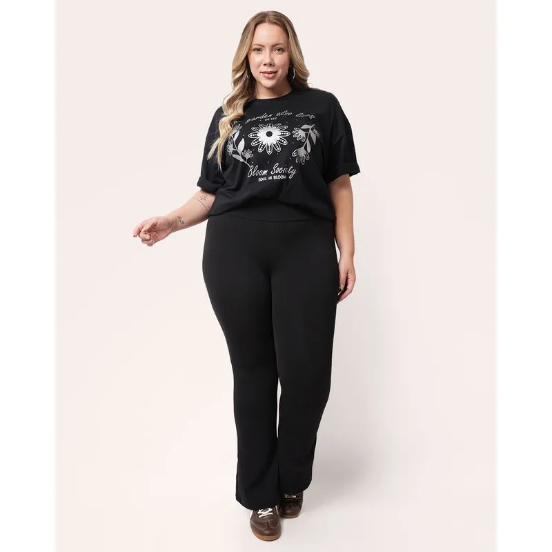 Calça Flare Plus Size Feminina Crepe Preta G3